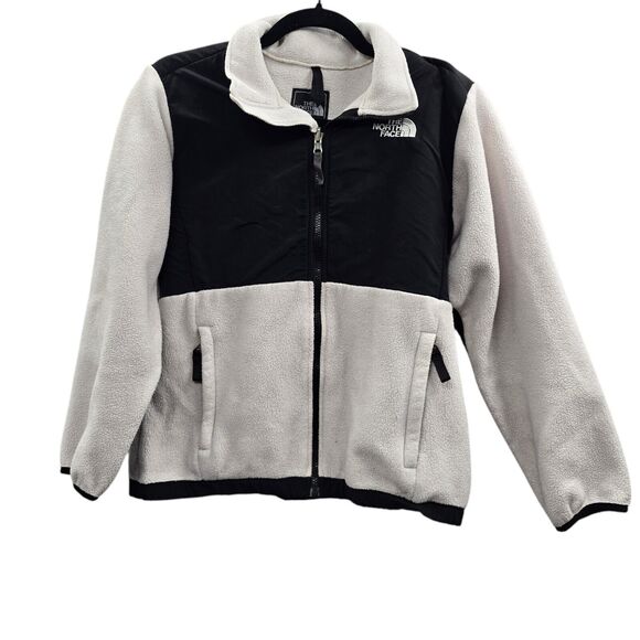 North Face Coat Girls Large White Denali Fleece Jacket Black Polartec Zipper